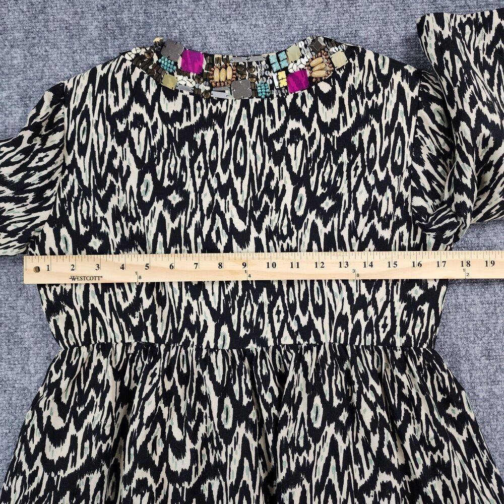 Nanette Lepore Jacket Womens 4 Black White Tribal Linen Blend 3/4 Sleeve Gems - Picture 5 of 16